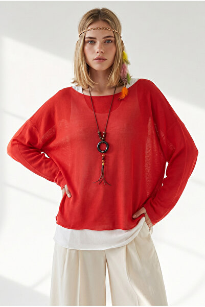 Olalook Women's Red Boho Collared 2-Piece Loose Fit Blouse Blz-19003385