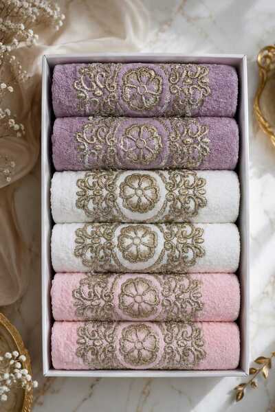Mela Home 100% cotton lace guipure embroidered/embroidered luxury boxed towel...