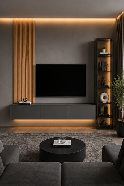 benim odam Diva Dekoratif Ahşap Görünümlü Panelli TV Ünitesi ve 1 Kapılı Cam ...
