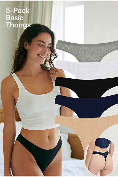 Yohannes Club Women'S, Cotton Basic Thong Panties, 5-Pack, Modern Cut, Comfor...
