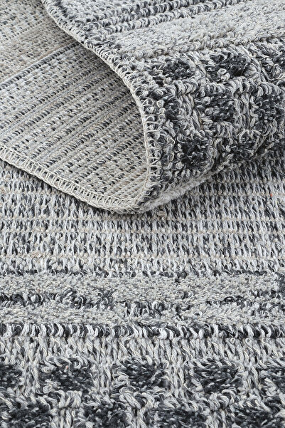 Cool Halı Adora Gri 160x240 4 Metrekare Pamuk Halı Kilim Çizgili Rustik Salon...