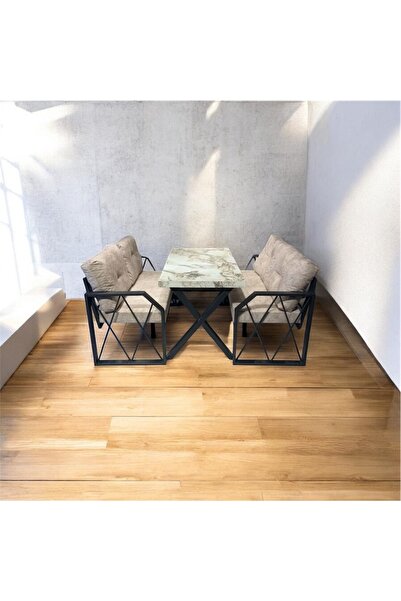 BARANOVA Trendloom Modern Metal Sedir Koltuk ve Masa Takımı (Balkon, Bahçe, C...
