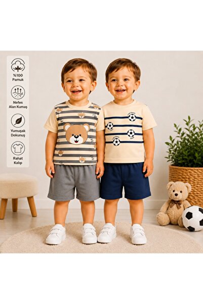 Melodikids Tricou și pantaloni scurți pentru băieți, set 2 piese, vară, bumbac