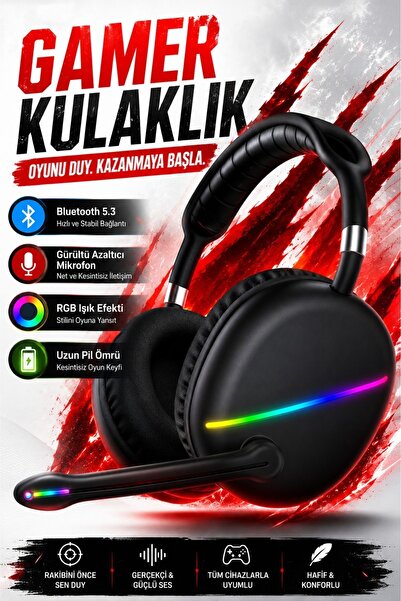 Zineets Bluetooth Mikrofonlu Işıklı RGB Gamer Bilgisayar Kulaklığı Gaming Kul...