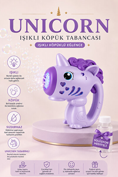 NeoThings Unicorn Işıklı Köpük Tabancası Çocuk Oyuncağı Köpük Makinesi Solüsy...
