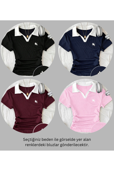 Gofeel 4-Piece Soul Colorful Polo Collar Embroidered Drawstring Blouse
