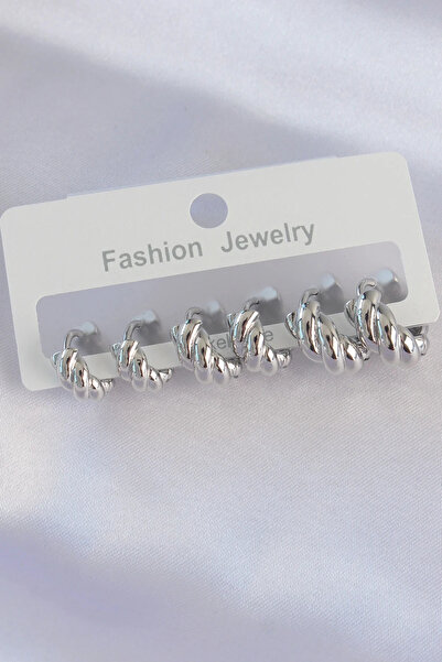 Generic Brand Brass Silver Color Minimal Serrated Earring Set