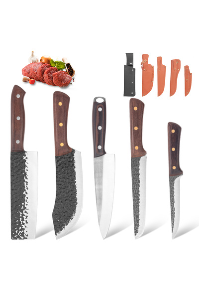 OSOOKE 5-Piece Forged Stainless Steel Kitchen Knife Set with Sheath Meat Vege...