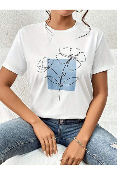 121 Floral Print Short Sleeve Round Neck T-Shirt