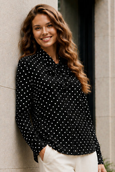 benguen Scarf Polka Dot Shirt B20391 Black