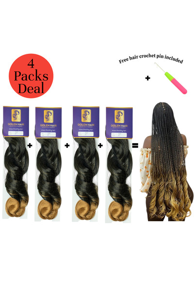 GOLEN French Curls Braiding Hair 22 Inches Long Color T27 – Deal Pack of 4 | ...