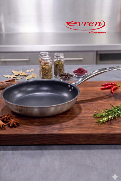 EVREN MUTFAK 32 Cm Katmanlı Multimetal Çelik Tava 2 mm İçi Teflon (İNDÜKSİYON...