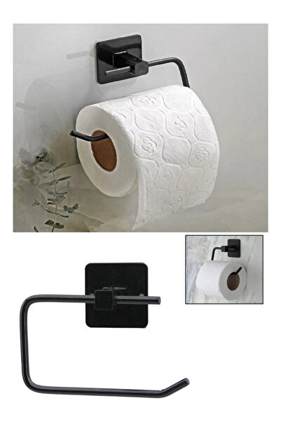 Lilasso Siyah Yapışkanlı Tuvalet Kağıtlığı Wc Kağıtlık Tuvalet Kağıdı Askısı