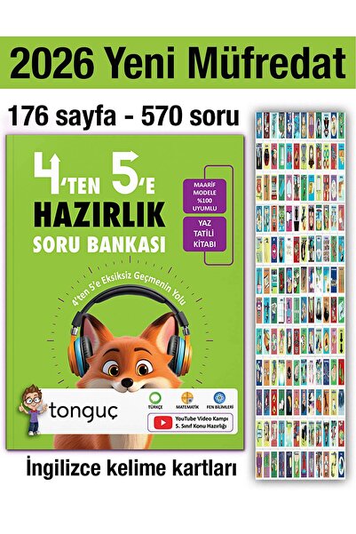 Tonguç Yayınları 4'ten 5'e Hazırlık 2026 Soru Bankası Yaz Tatili Kitabı İngil...