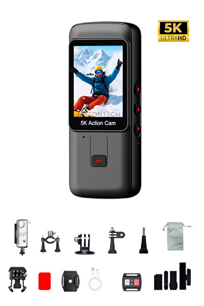 5K Ultra HD Action Camera | Rich Box Content, 170° Wide Angle Lens, Wi-Fi, Dual Display, Portable, Remote Control, Waterproof Case | Black