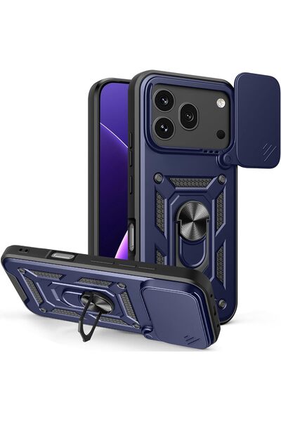 Rivor Honor 600 & Honor 600 Pro Uyumlu Kılıf Kamera Sürgülü Standlı Yüzüklü D...