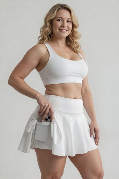 BANEGA Women's Plus Size High Waist Pocketed White Leggings Skirt Sports Shor...