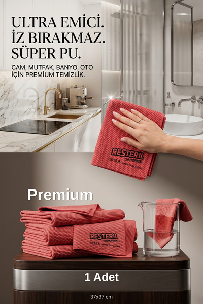 Resteril Microfiber Bez PU Kırmızı - 37x37 380gr