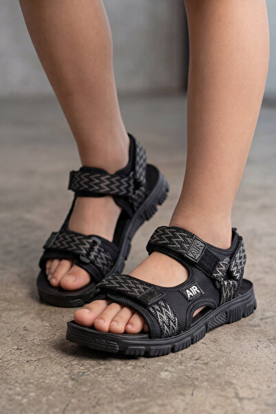 Liarca Nature Step - Etiket Detaylı Siyah Çift Cırtlı Erkek Çocuk Sandalet