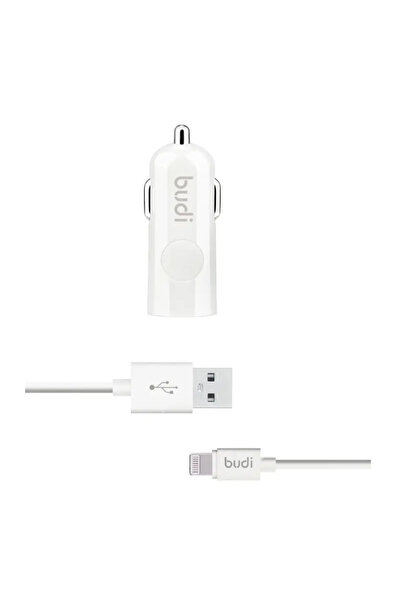 Budi Încărcător auto USB + cablu Lightning (Alb)