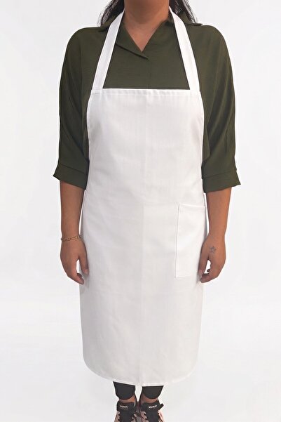 Nur Medikal Giyim Unisex Plain White Color Halter Neck Chef Kitchen Apron