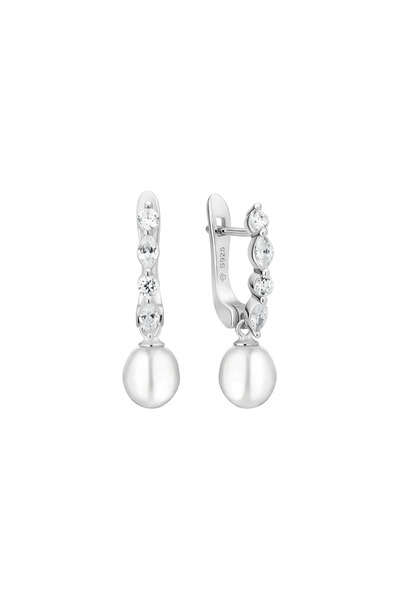MANAVA Silver earrings with natural pearls and marquise zirconia - Céleste