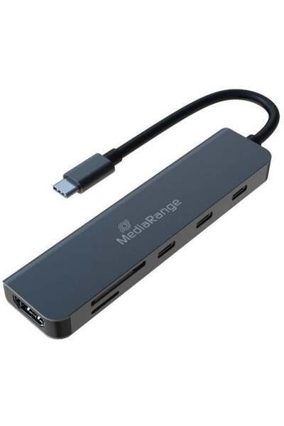 MediaRange HUB USB-C 6 în 1 Adaptor multiport, argintiu
