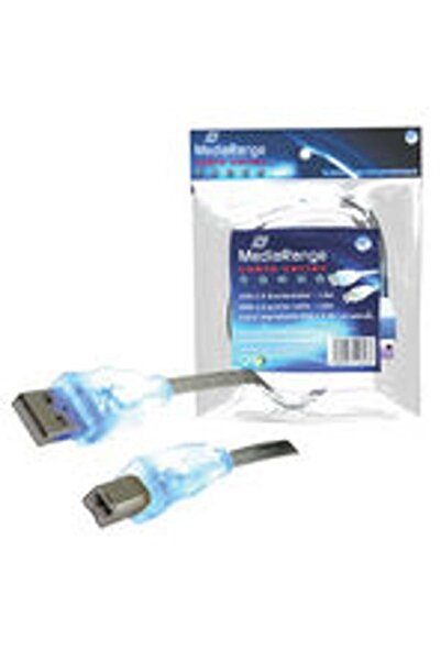 MediaRange Cablu USB A la B, Standard/Standard, 1.80m, albastru, cu LED-uri