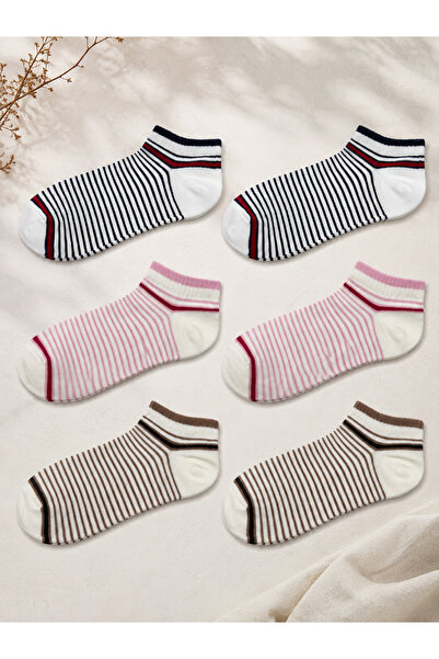DEMAS ÇORAP 6 Çift Pamuklu İnce Çizgili Patik Çorap Unisex