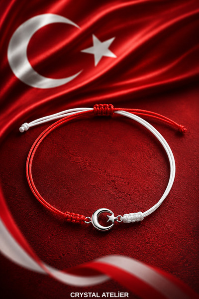 Crystal Atelier Red and White National Team Moon Star Fan Bracelet Adjustable...