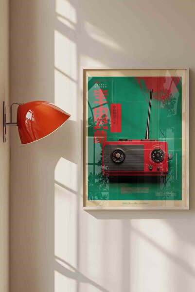 Buka Shops Japandi Style Red Retro Radio Dopamine Decor with Green Background...