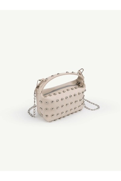 Beshora Penny Beige Women's Mini Size Staple Detailed Handbag and Shoulder Bag