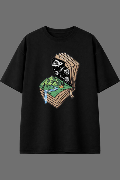 VSRN Book Nature Design Pre-Printed Black Oversize t Shirt