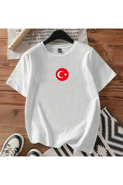 SUNFREE Turkish Flag Visual Printed Oversize Short Sleeve Basic Unisex Tshirt