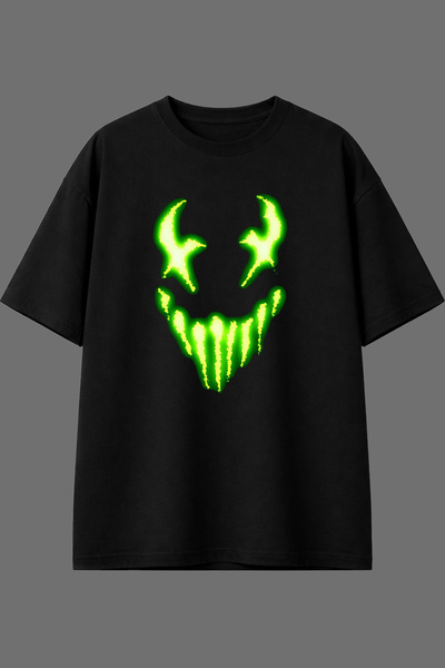 VSRN Green X Face Design Pre-Printed Black Oversize T-Shirt