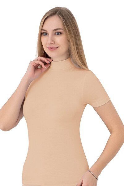 5.MEVSİM Senfoni Organic Bamboo Half Turtleneck Short Sleeve Women's Body Ath...
