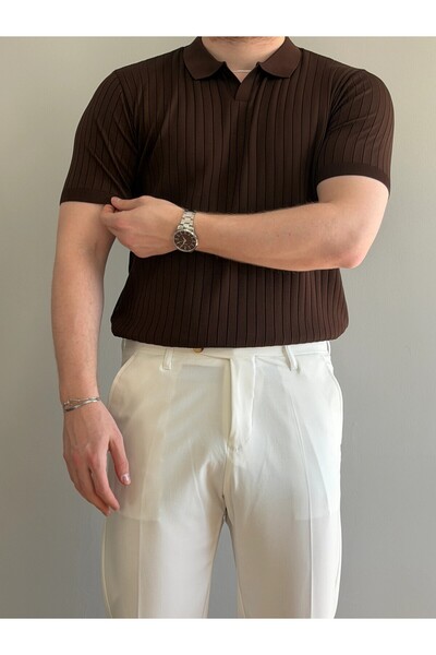 HAVANNA Men's Regular Fit Polo Neck Ribbed Knit T-Shirt