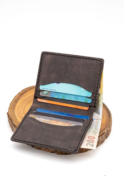 tudorAce Men's Handmade Dark Brown Genuine Leather ID Card Wallet with 6 Slots