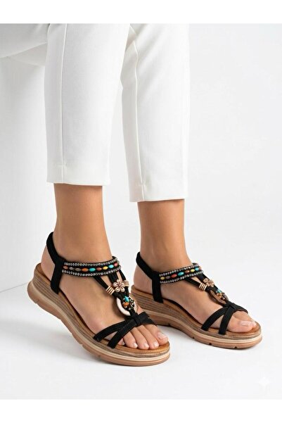 Lütfi Women's full orthopedic soft soled sandal with rubber detail and stone ...