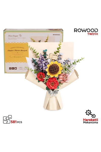 ROWOOD TW01H Çiçek Buketi Wooden Flower Bouquet DIY Minyatür Maket Model Seti...