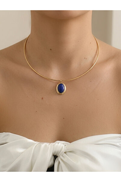 Mells Accessories Lacivert Taş Detaylı Choker Form Özel Seri Çelik Kolye