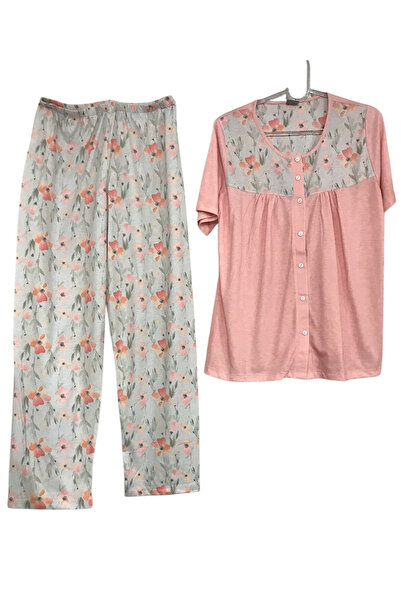Nena -24874- 100% Cotton Pajama Set with Open Front Short Sleeve Robe