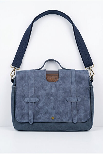 OLD COTTON BAGS Kanvas Omuz Çantası Lacivert Unisex Laptop ve Tablet Uyumlu V...