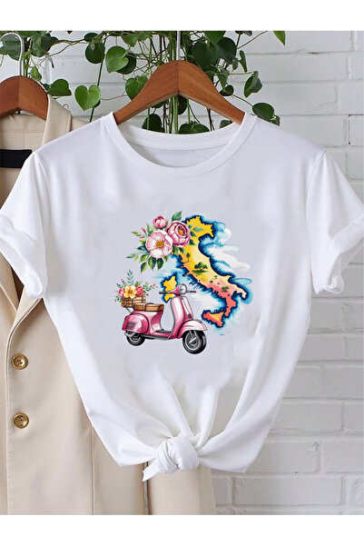 SUNFREE Italy Mix Italy Printed Oversize Basic Unisex Short Sleeve White Tshirt