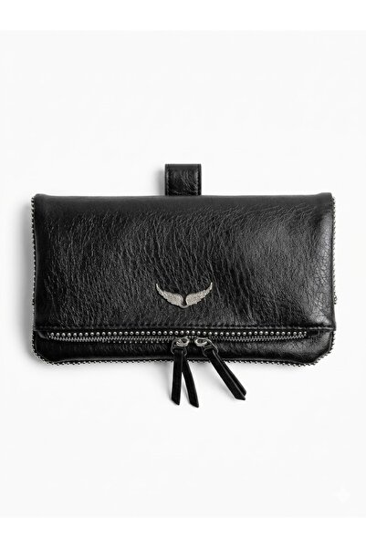 SÜYA Çanta & Kemer Women's Foldable Angel Emblem Leather Double Strap Hand an...