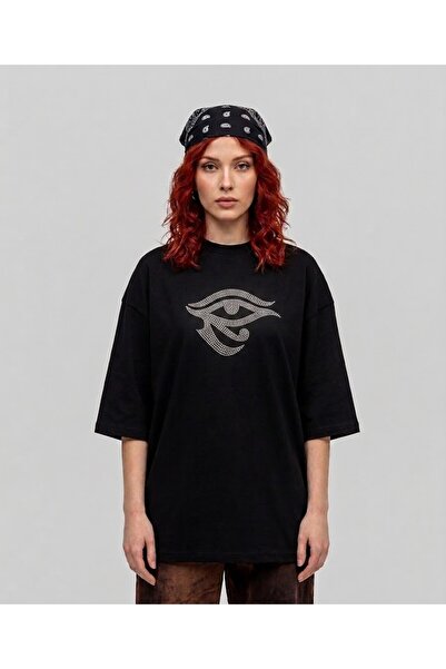 Gofeel Oči Kamen Otisnuti Oversize Unisex Crna Majica