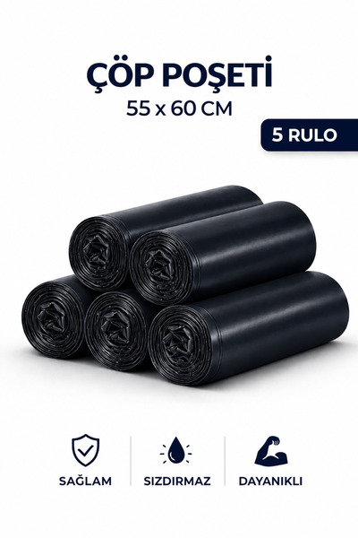 MSE HOLD Çöp Poşeti 55x60 Orta Boy 5 Rulo 100 Adet Dayanıklı Sızdırmaz Çöp To...