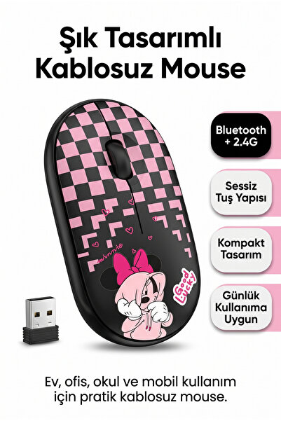 Zilvana Çift Mod Bluetooth 2.4G Kablosuz Siyah Desenli Sessiz Optik Mouse