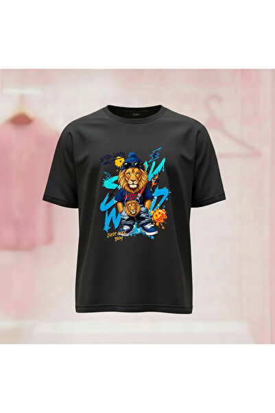 Vordevia Μπλουζάκι Unisex με στάμπα λιοντάρι και φαρδιά λαιμόκοψη