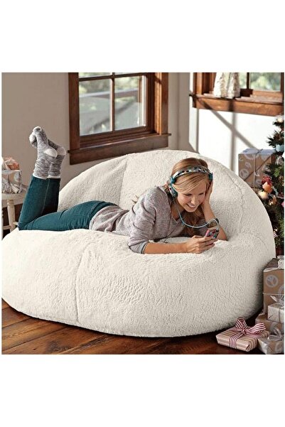 Generic Large Bean Bag Chair, Made of Soft Sheep Wool Fabric, White Velvet Lo...